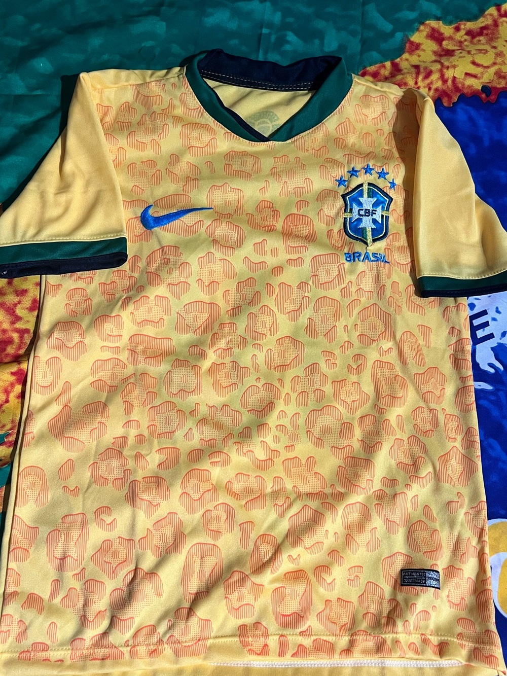 Yellow Brazil Soccer Jersey with Green Trim